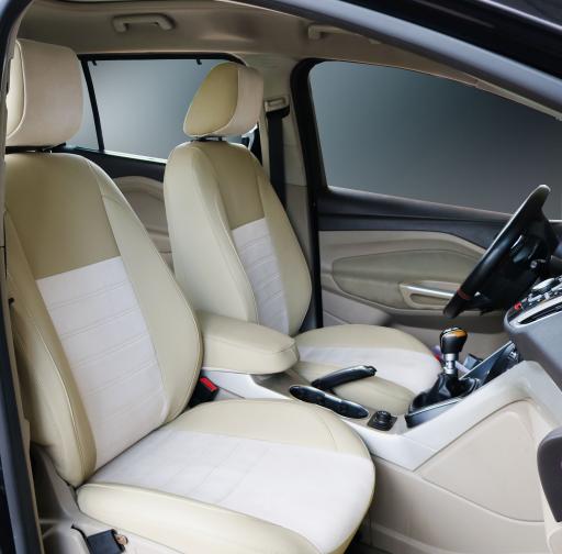 Ford C Max 2011-2013-Açık Gri Deri-Beyaz Keten