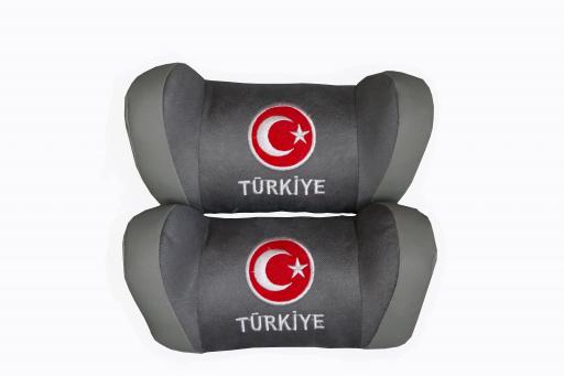 Baskılı Açık Gri Deri-Gri Tay Tüyü 5d Ortapedik Türkiye Bayrak Boyun Yastığı
