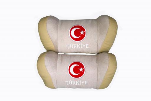 Baskılı Bej Deri-Bej Tay Tüyü 5d Ortapedik Türkiye Bayrak Boyun Yastığı