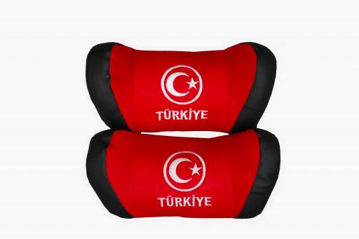 Baskılı Siyah Deri-Kırmızı Tay Tüyü 5d Ortapedik Türkiye Bayrak Boyun Yastığı