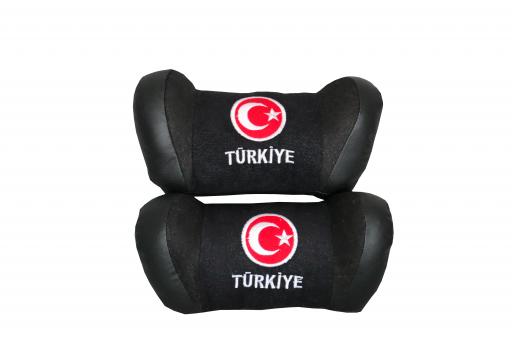 Baskılı Siyah Deri-Siyah Tay Tüyü 5d Ortapedik Türkiye Bayrak Boyun Yastığı